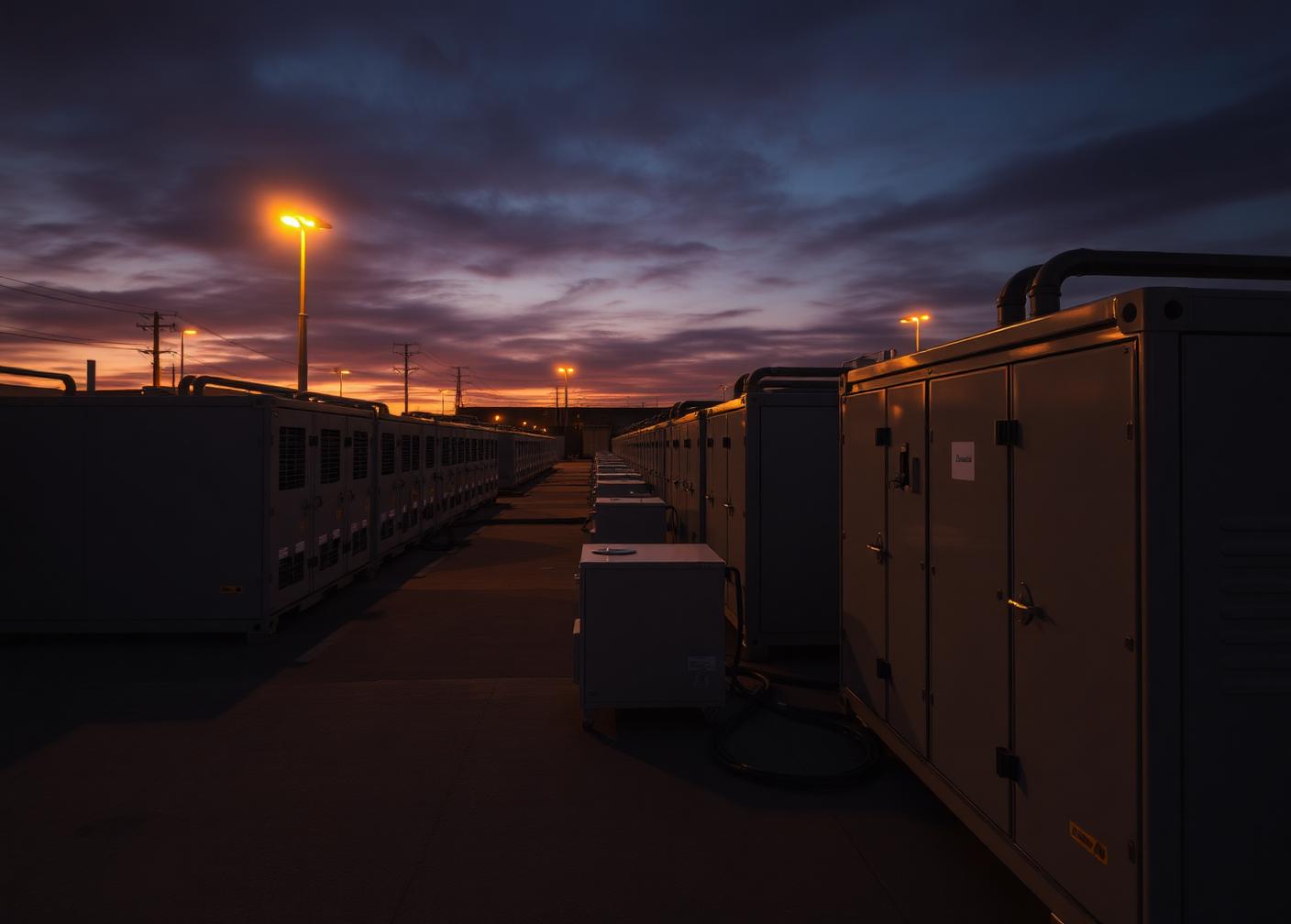 Grid-scale battery storage containers forming part of an industrial microgrid complex