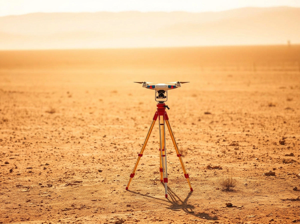 Survey drone and GNSS equipment mapping land for a solar project